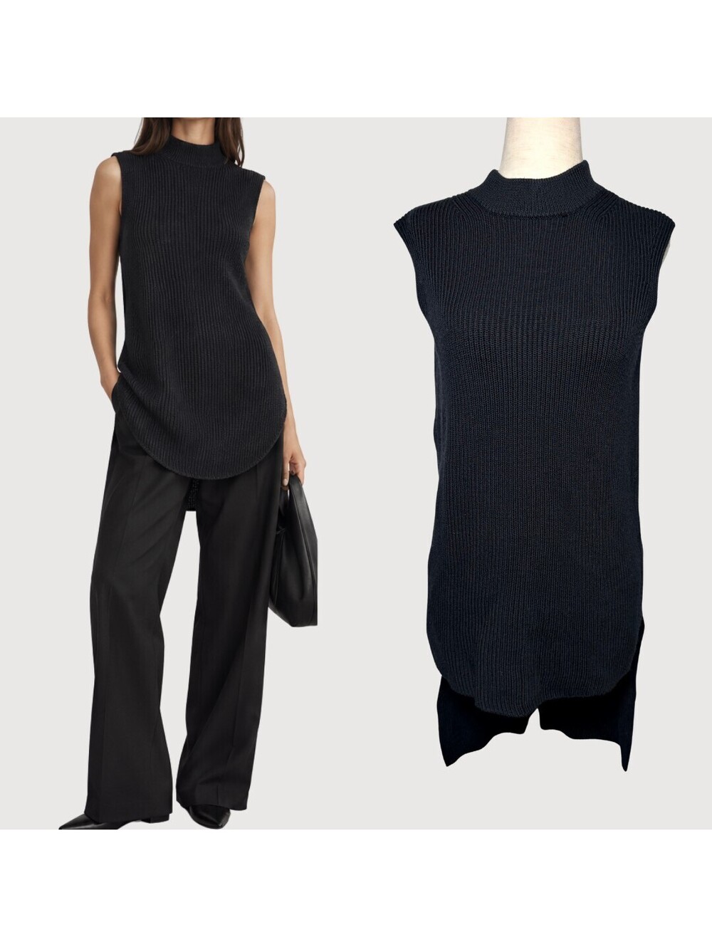 COS NWT 100% Wool High Low Ribbed Sweater Vest Black XS